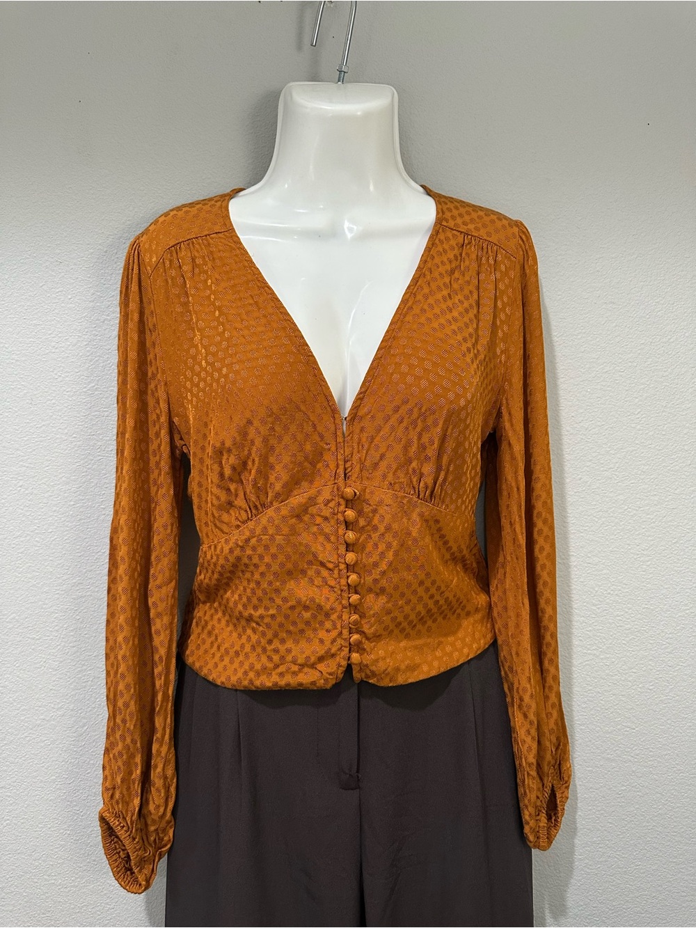 Sanctuary Burnt Orange V-Neck Button-Front Blouse